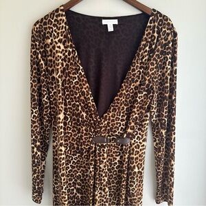 Charter Club Women’s Wrap Around Leopard Print Midi Dress Size Medium Classy EUC